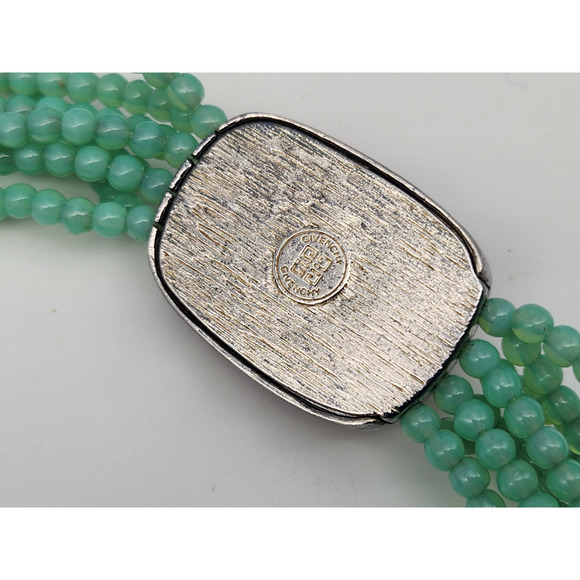 Vintage Signed GIVENCHY Faux Jade Green Resin Multi Strand Bead Choker Necklace - Picture 11 of 13